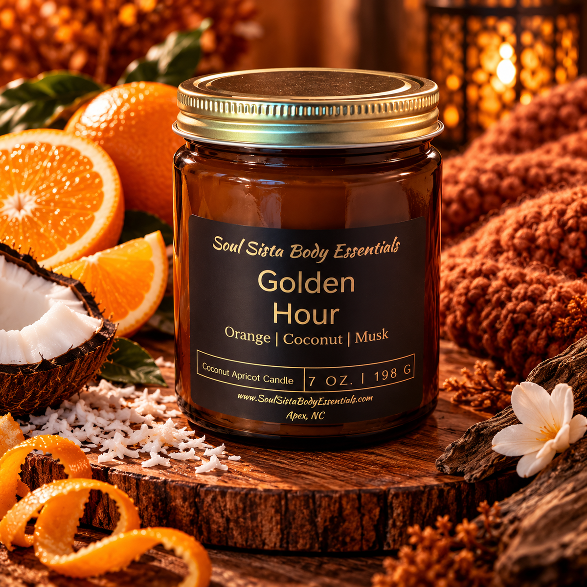 Soul Sista Body Essentials candle with a simple, elegant design, perfect for creating a cozy and relaxing atmosphere.